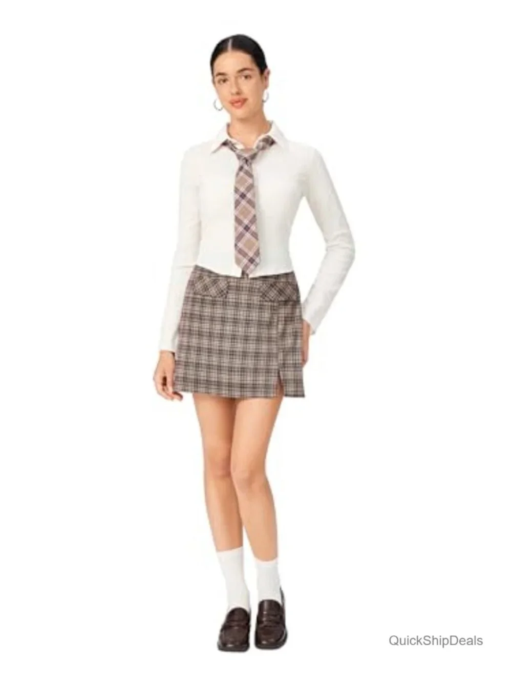 CIDER Plaid A-Line Mini Skirt High Waist Back Zipper